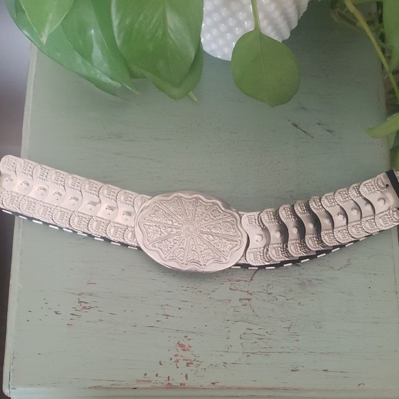 Vintage Silver Western Floral Accordian Chain Stretch Belt
